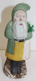 Antique German Belsnickle in green & yellow coat - 8" tall