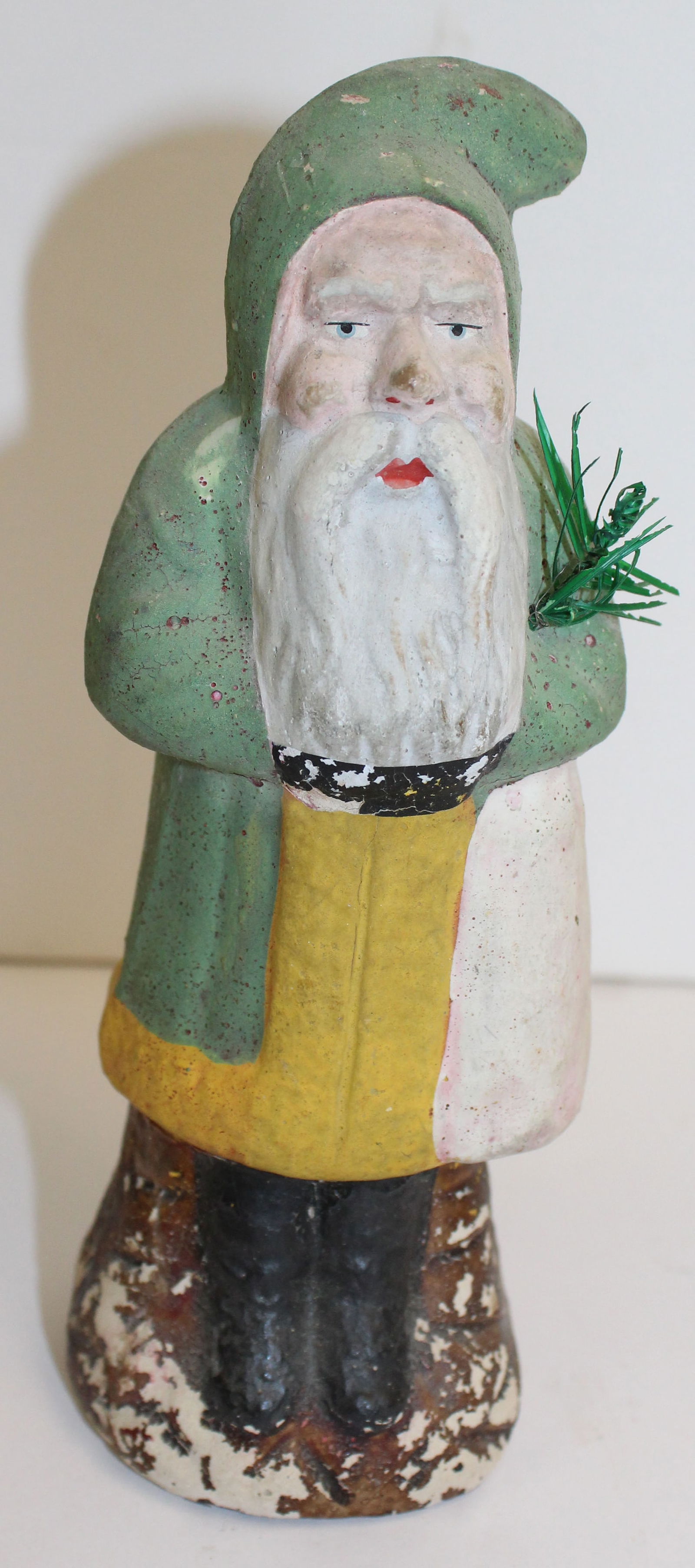 Antique German Belsnickle in green & yellow coat - 8" tall (1 of 7)