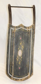 Antique wooden paint decorated sled on iron runners - 28"x10"