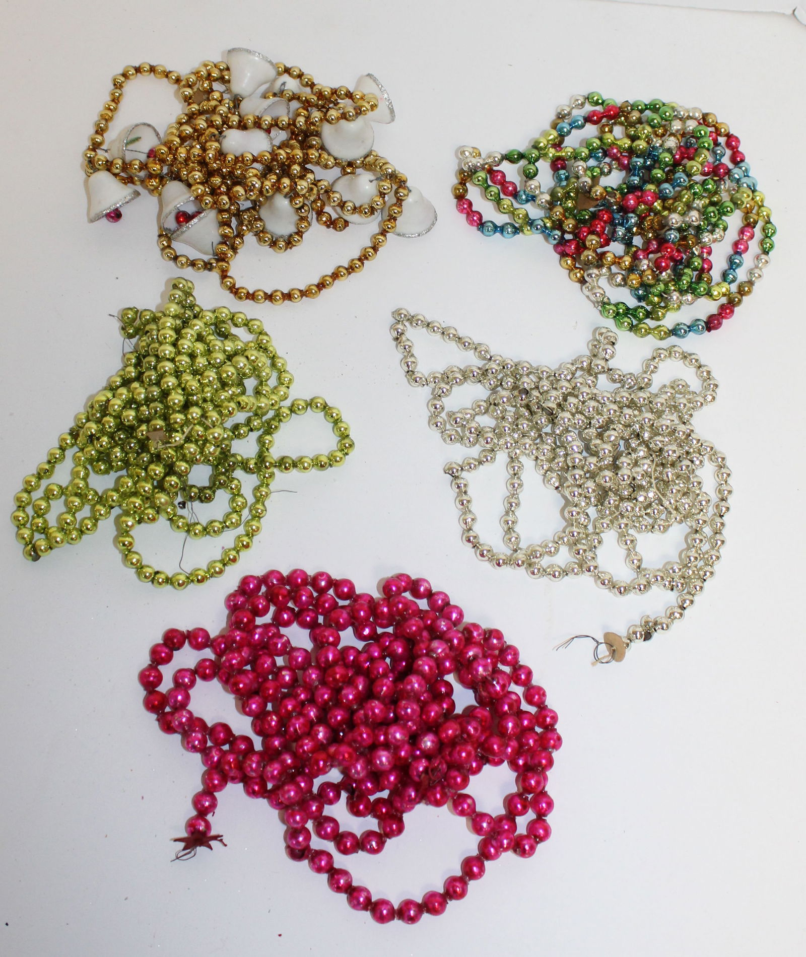 Lot of 5 antique glass bead garlands: Lot of 5 antique glass bead garlands