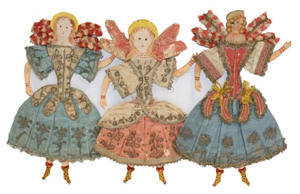 Wonderful set of 3 antique Venetian fairy/angel paper doll puppets