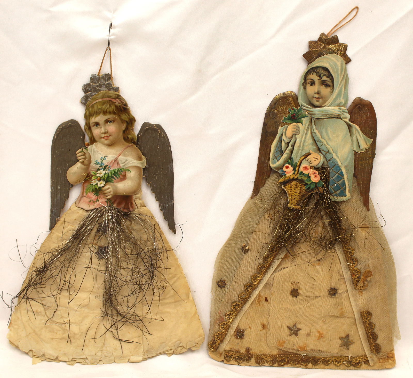Lot of 2 Victorian scrap Christmas angels - 10" & 12" tall (1 of 7)