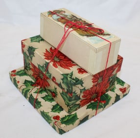 Lot of 3 small Christmas boxes - 2"x5 1/4"x2"; 3"x5 1/2"x4" & 6 12"x6 1/2"