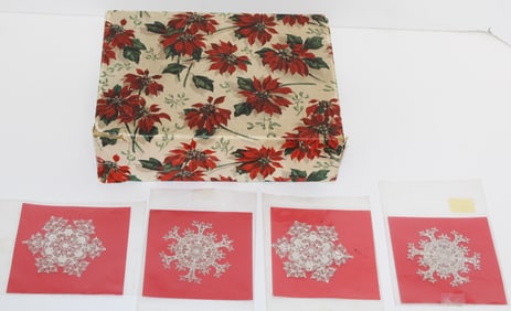 Antique Christmas box w Holly Berry dec w silver plated snowflakes - box is 2 1/2"x6 1/2"x8 1/2" - 2