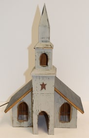 Wooden painted light up Church - 19"x12"x7"
