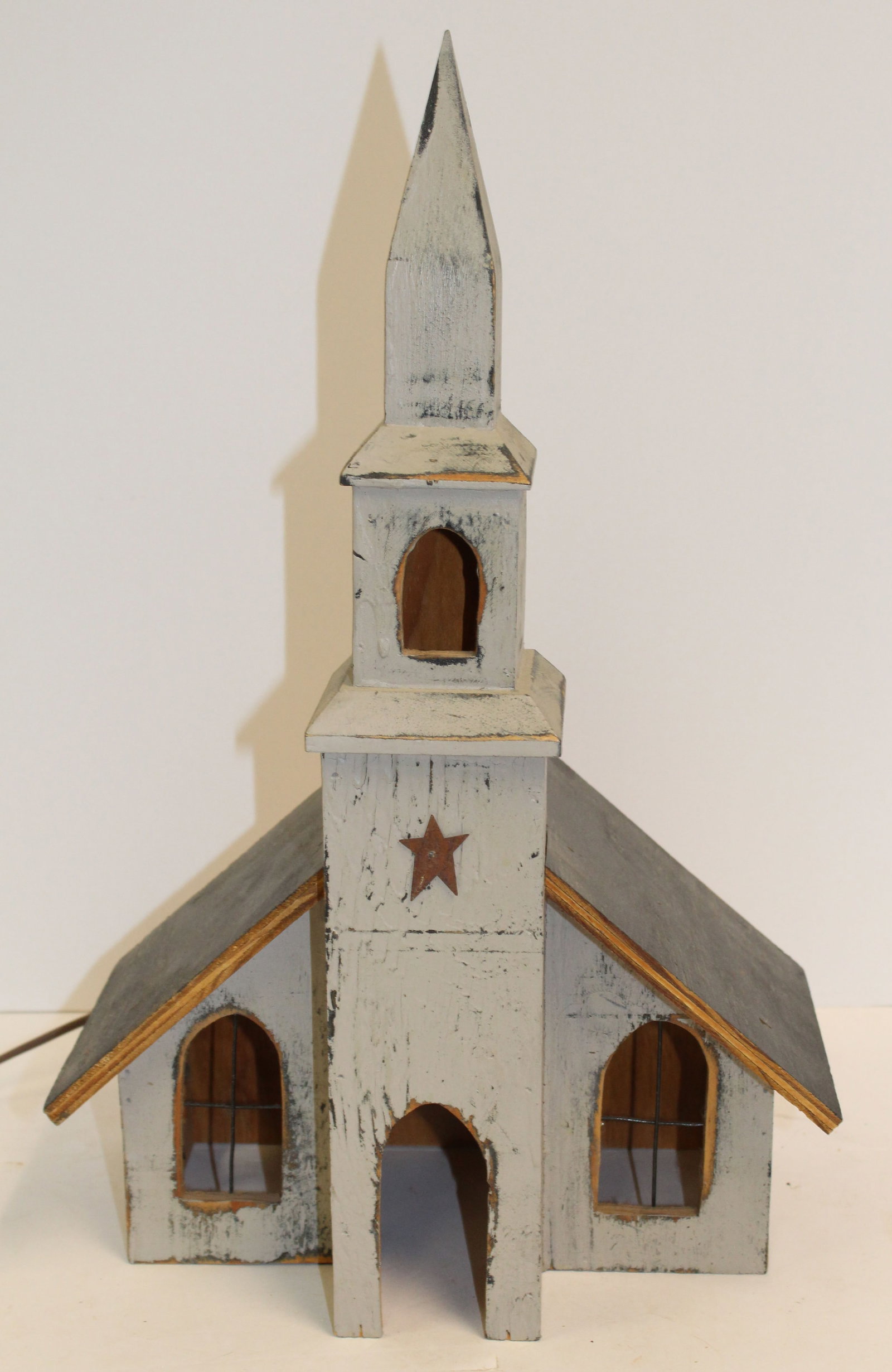 Wooden painted light up Church - 19"x12"x7": Wooden painted light up Church - 19"x12"x7"