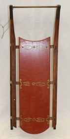 Antique wooden painted sled w wooden runners - 12"x32"x13"