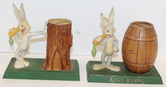 Lot of 2 Vintage Looney Tunes Bugs Bunny still banks - 4 1/2" tall