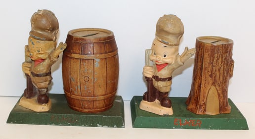 Lot of 2 Vintage Looney Tunes Elmer Fudd still banks - 4 1/2" tall