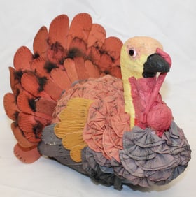 Vintage paper & cardboard turkey Thanksgiving centerpiece - 8"x9"