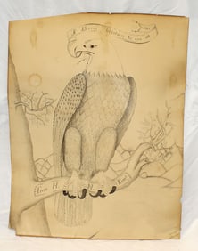 Christmas themed drawing with an eagle holding a banner in its beak “A Merry Christmas To You All
