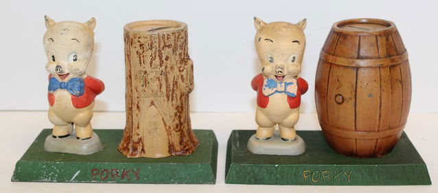 Lot of 2 Vintage Looney Tunes Porky Pig still banks - 4 1/2" tall