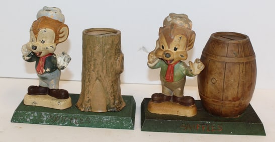 Lot of 2 Vintage Looney Tunes Sniffles still banks - 4 1/2" tall
