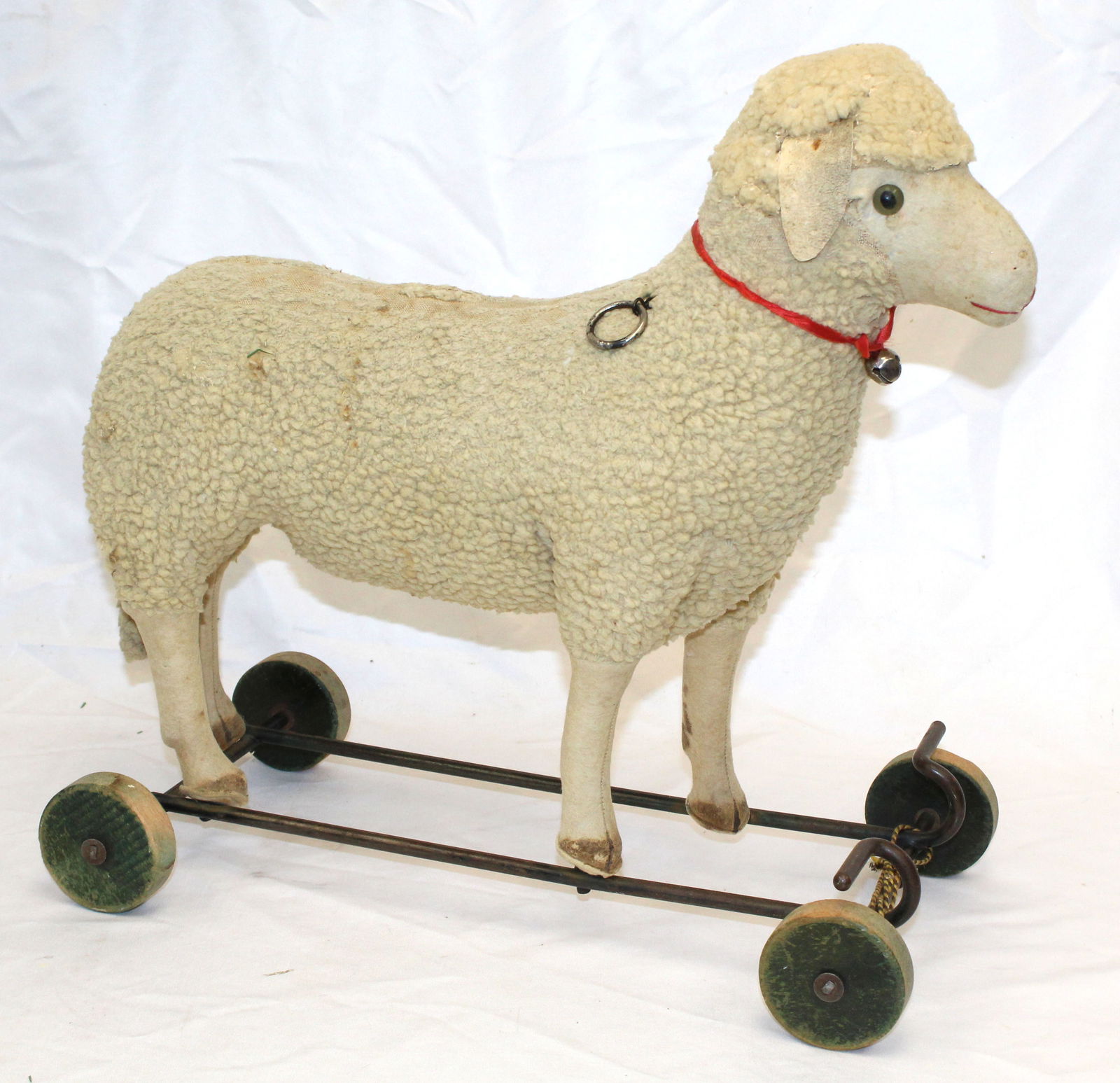 Large antique sheep pull toy on wheels - 16" tall x 16" long x 8 1/2" wide (1 of 11)