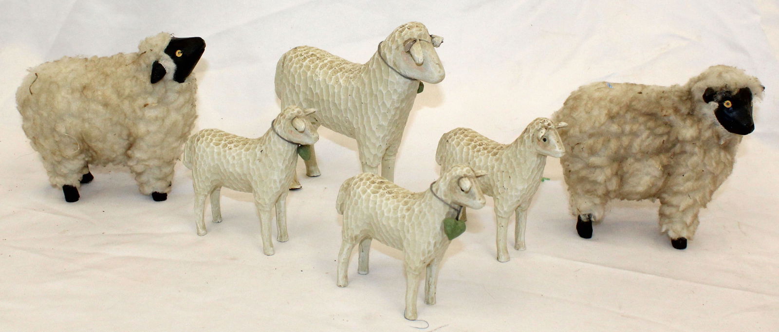 Lot of 6 vintage & contemporary composition & fur covered sheep - 4"-6": Lot of 6 vintage & contemporary composition & fur covered sheep - 4"-6"