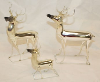 Lot of 3 Mercury Glass Reindeer - 3 1/2", 6" & 7"