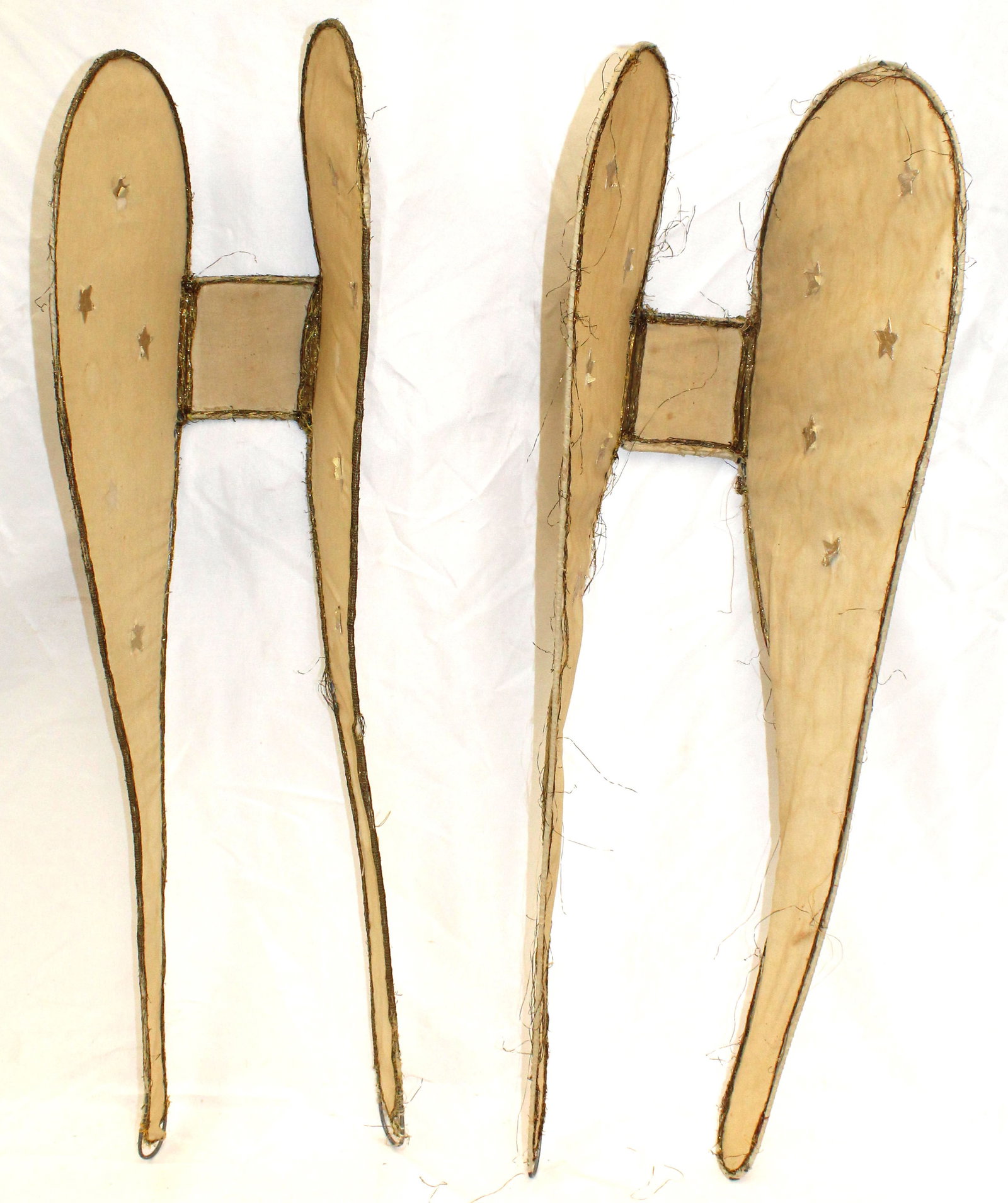 Pair of gold antique procession wings w stars motif - 32"x8" wide -: Pair of gold antique procession wings w stars motif - 32"x8" wide - Children wore these handmade, hand sewn wings in church for Christmas processions - In Nina Hartmann's Christmas book she described 
