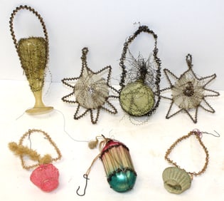 Lot of 7 Victorian wire wrapped Christmas ornaments