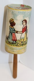Vintage German paper rattle on wooden stick - 7"