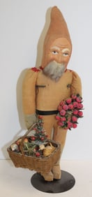Large vintage Santa carrying basket w tree, toy sheep, etc & a wreath made of berries - 18" tall