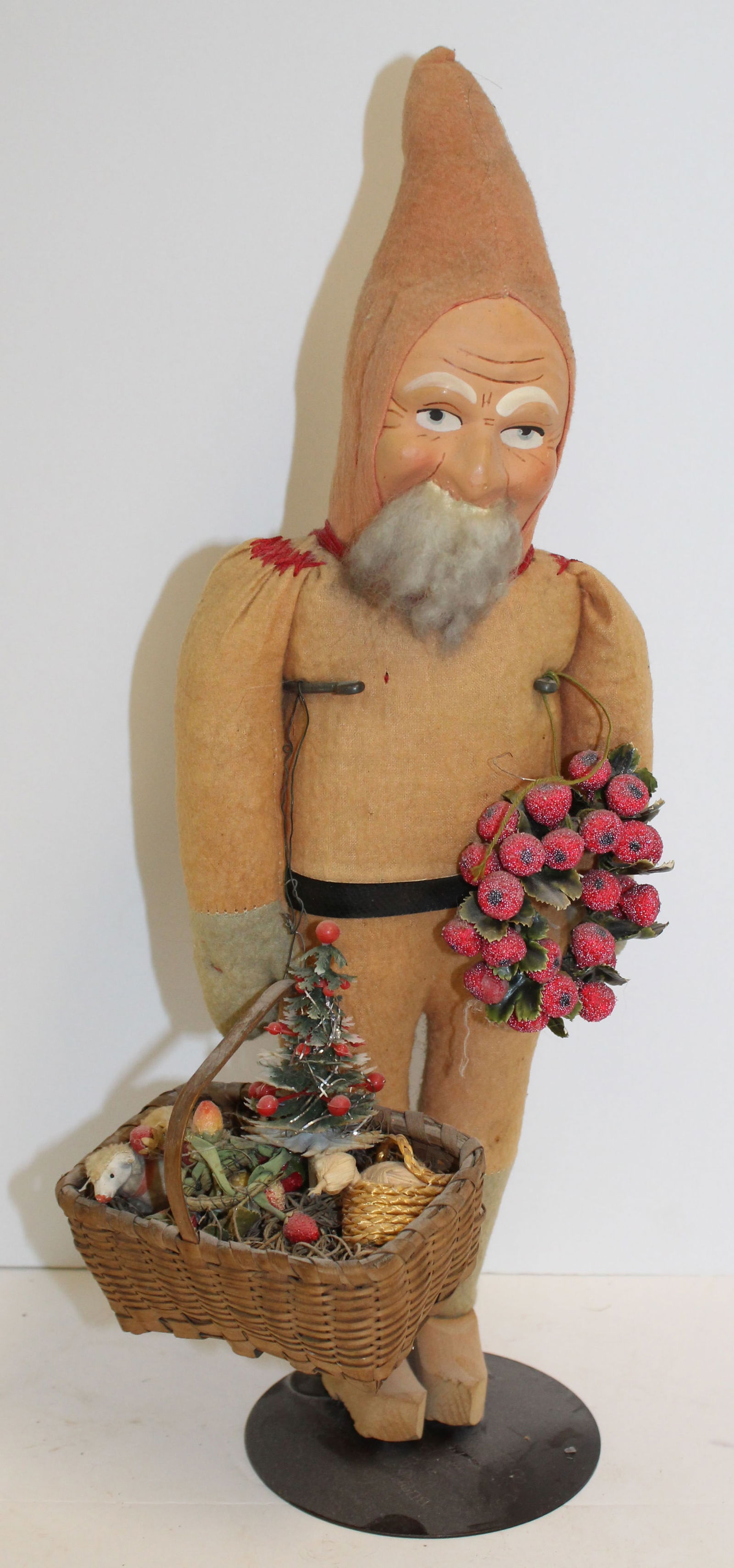 Large vintage Santa carrying basket w tree, toy sheep, etc & a wreath made of berries - 18" tall (1 of 5)