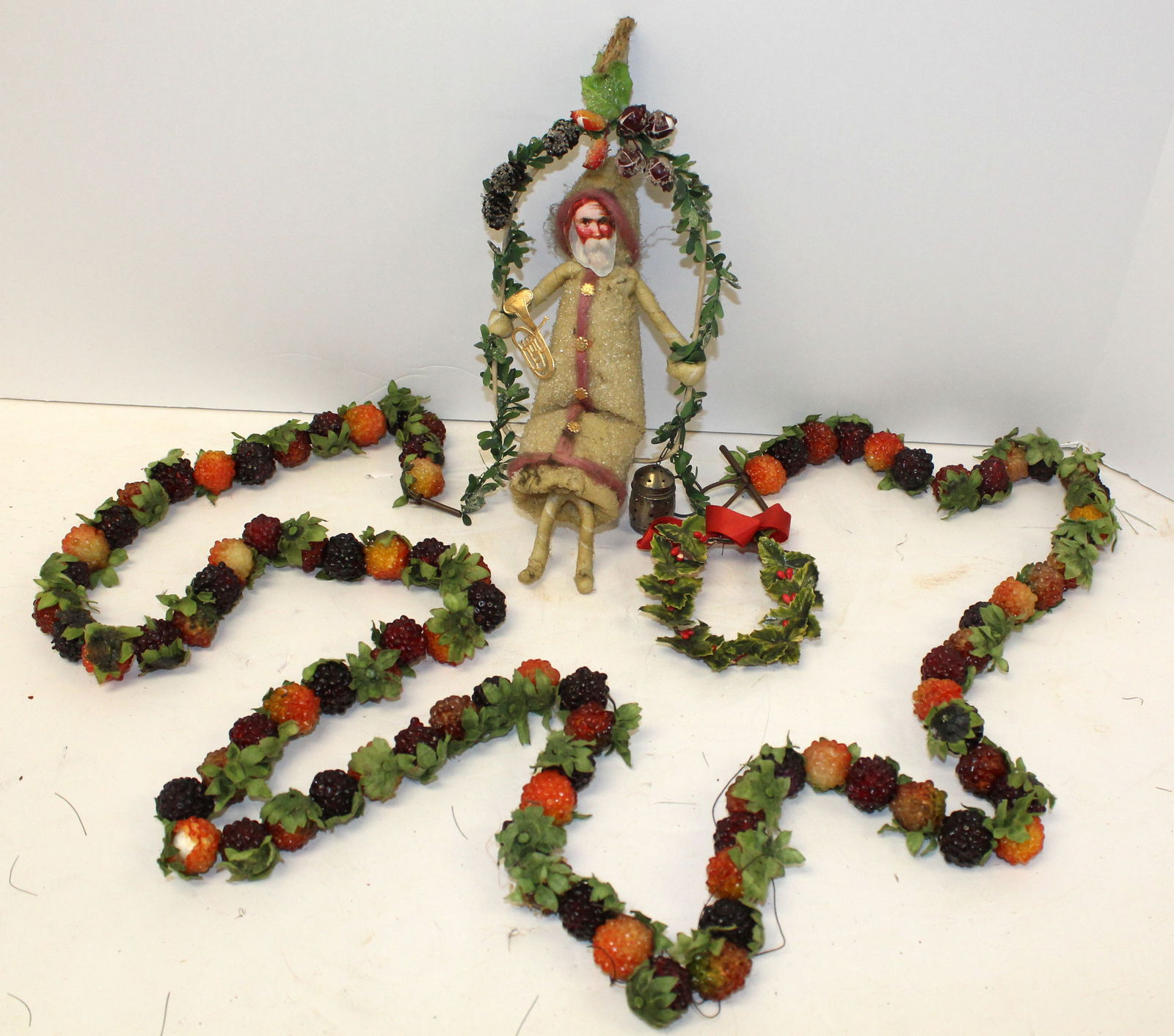 Victorian Santa on swing ornaments plus a vintage berry garland (1 of 7)