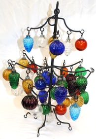 Great vintage iron tree w glass kugels - 22" tall x 16" wide