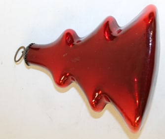 Contemporary red glass Christmas tree form kugel - 5"