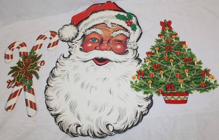 Lot of paper wall hanging Christmas decorations incl Santa, candy canes & Christmas tree - 14-26"