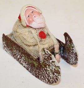 Vintage Japanese Santa on sled - 3 1/2"x5"