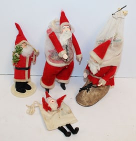 Lot of 4 vintage Japanese felt Santas - 5"-9"