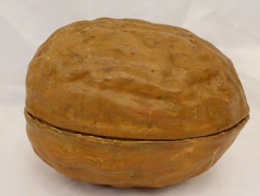 Large vintage walnut candy container w acorn - 10" & 3 1/2"