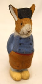 Vintage rabbit candy container w blue coat - 3 1/2"