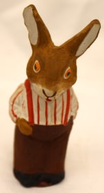 Vintage rabbit candy container w red striped shirt - 5"