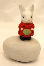 Vintage girl rabbit on egg candy container - 5 1/2" tall