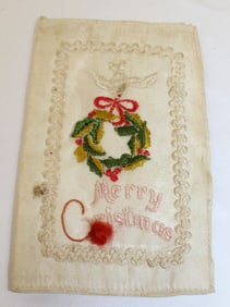 Vintage "Merry Christmas" pin holder dated 11/7/1918 - 5 1/2"x7"