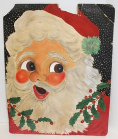 Vintage cardboard wall hanging Christmas decoration of Santa - as found - 28"x22"