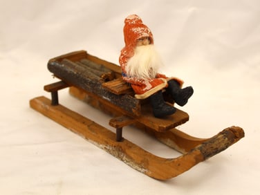 Antique German Santa on sled  - 4 1/2" tall x 7 1/2" long