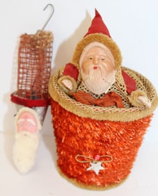 Lot of 2 vintage Japanese Santa candy containers - 4" & 5 1/2"