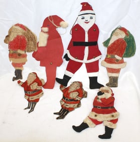 Lot of 7 paper cut out Santa Christmas decorations - some handmade - 8" -15"