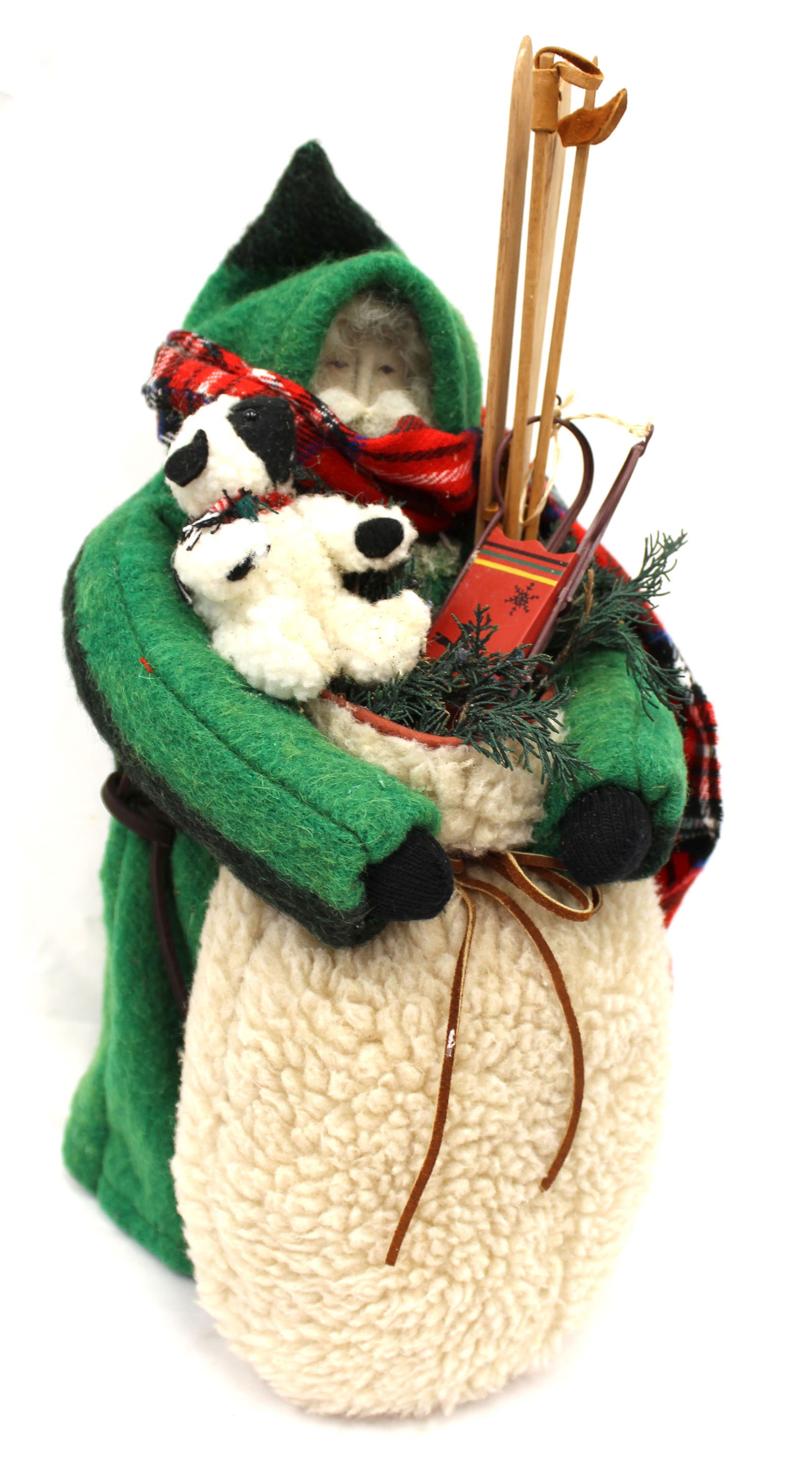 Signed artisan Santa holding skis by Marian Saint dated 1996 made from a vintage Hudson's Bay (1 of 9)