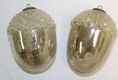 Lot of 2 large mercury glass acorn kugels - 7"