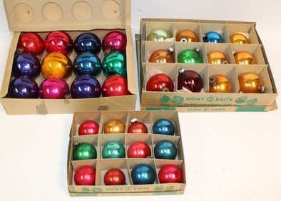 Lot of vintage glass Christmas ornaments in boxes - incl Shiny Brite