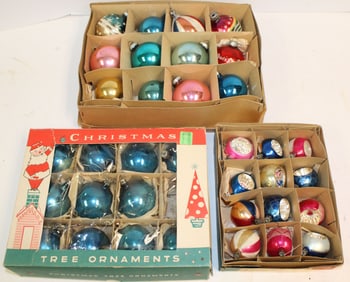 Lot of vintage glass Christmas ornaments in boxes - incl Shiny Brite