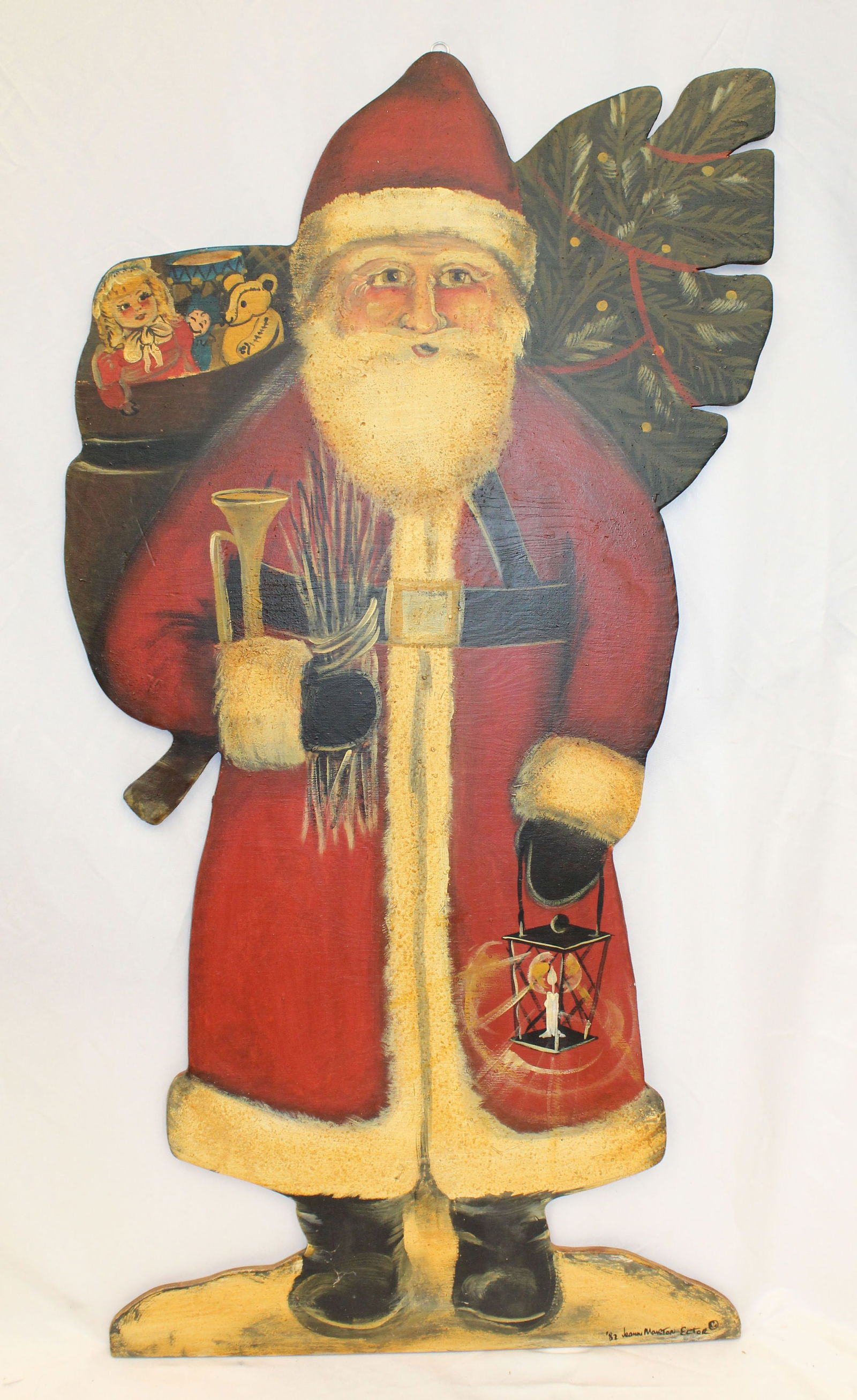 Vintage wooden painted Santa sign signed & dated Jeanne Marston Ector '82 - 36"x18" (1 of 7)