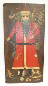 Vintage wooden painted Santa sign signed A. Glazier - 36" x17"