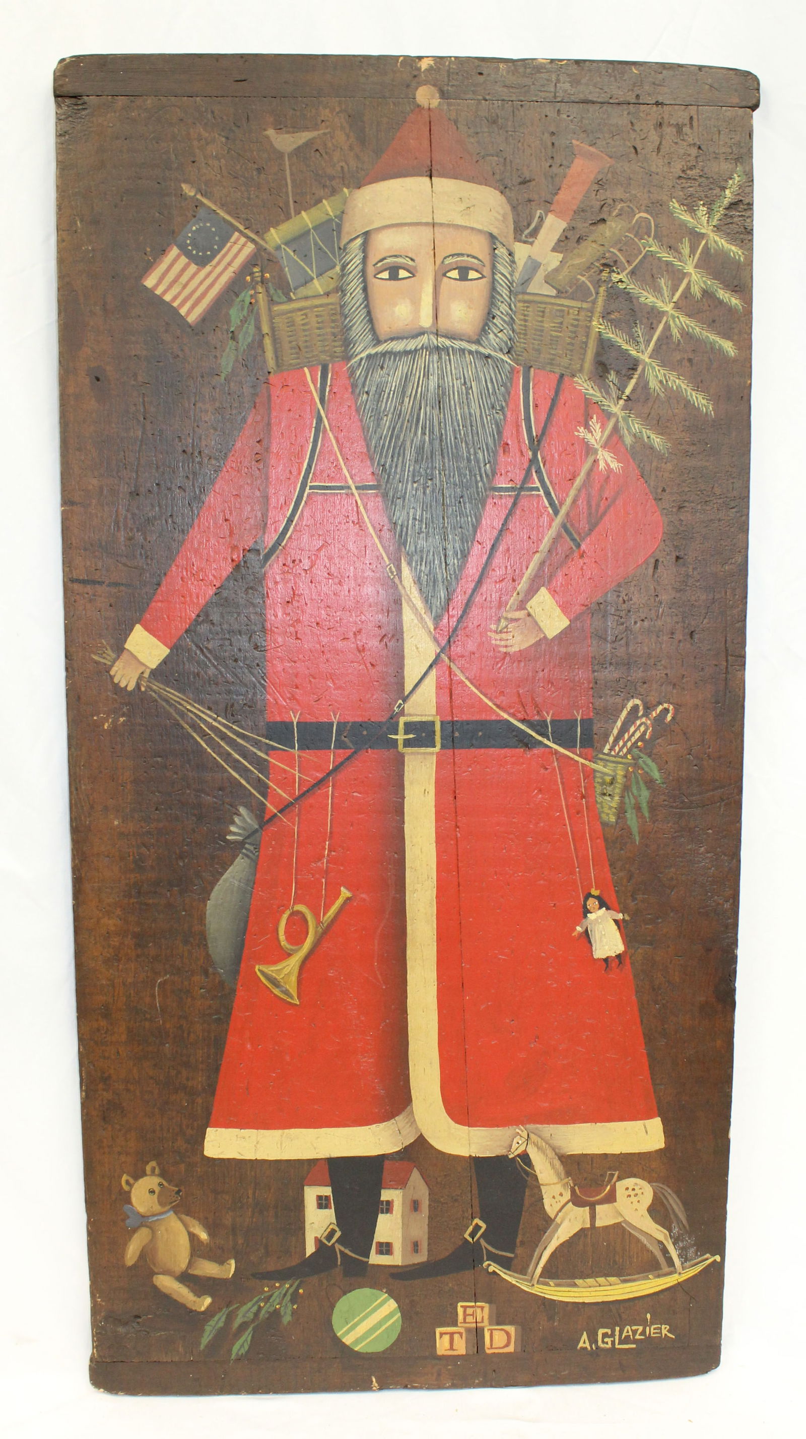 Vintage wooden painted Santa sign signed A. Glazier - 36" x17" (1 of 6)