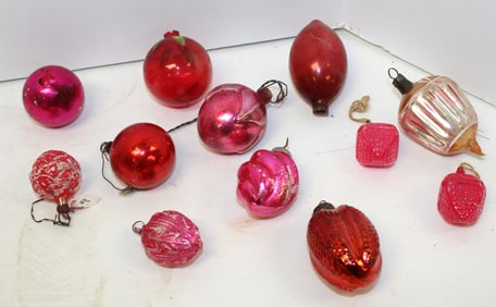 Lot of vintage/antique glass pink & red Christmas ornaments