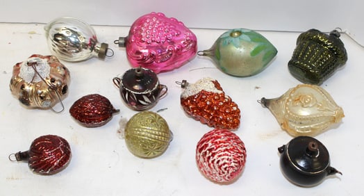 Lot of vintage/antique glass Christmas ornaments in various colors & shapes