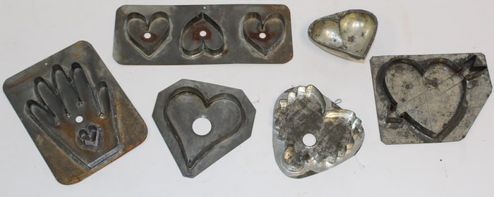 Large lot of vintage/antique tin & other Heart related cookie cutters/molds